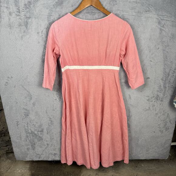 Vtg‎ Linen Women’s Dress Pink Floral Embroidered Cottagecore S Feminine Retro - Picture 6 of 9